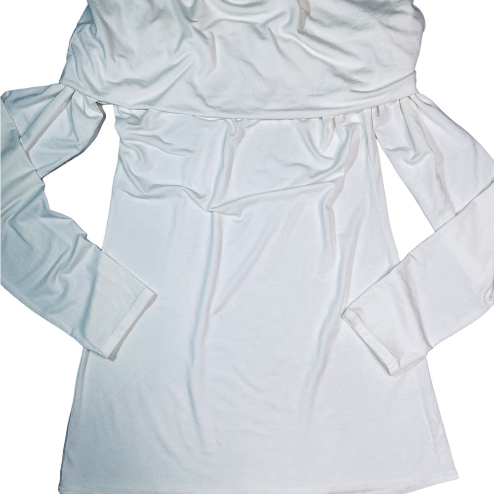 Julian Chang - Off-The-Shoulder Long Sleeve Tunic Top Size L in Winter White - Picture 12 of 15